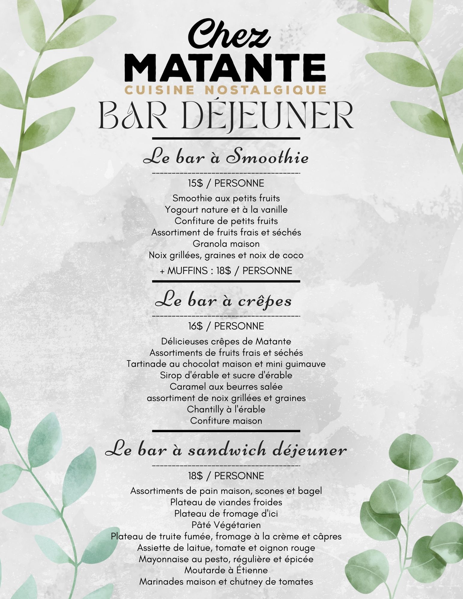 bar déjeuner service traiteur