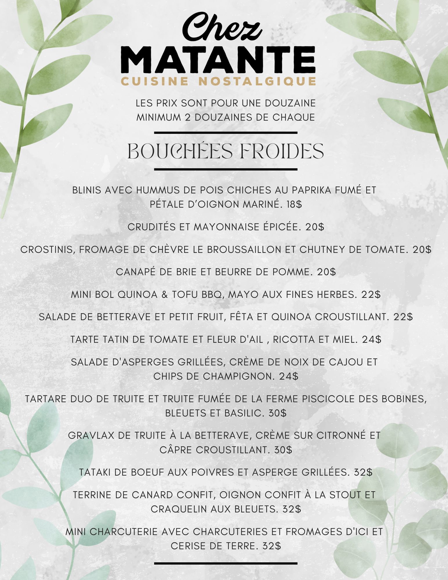 bouchées froides menu traiteur